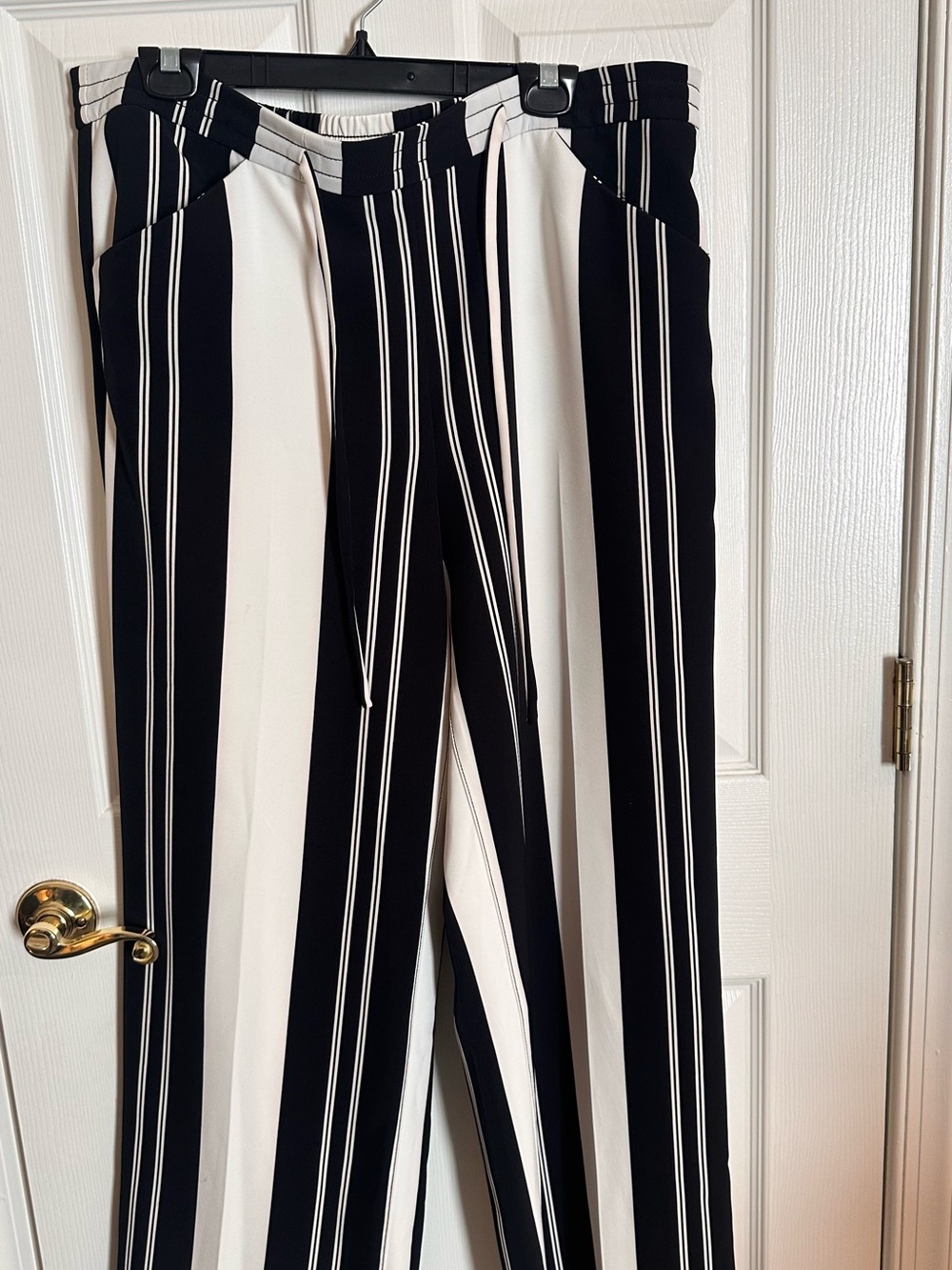 INC International Concepts Black & White Vertical Stripe Wide-Leg Pants